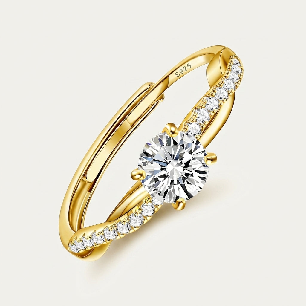 925 Sterling Silver Twisted Infinity Ring with Cubic Zirconia - Gold