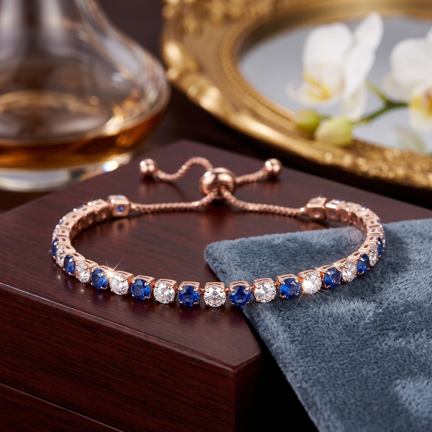 925 Sterling Silver Plated Tennis Bracelet with White Cubic Zirconia - Rose Gold