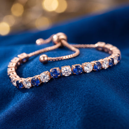 925 Sterling Silver Plated Tennis Bracelet with White Cubic Zirconia - Rose Gold