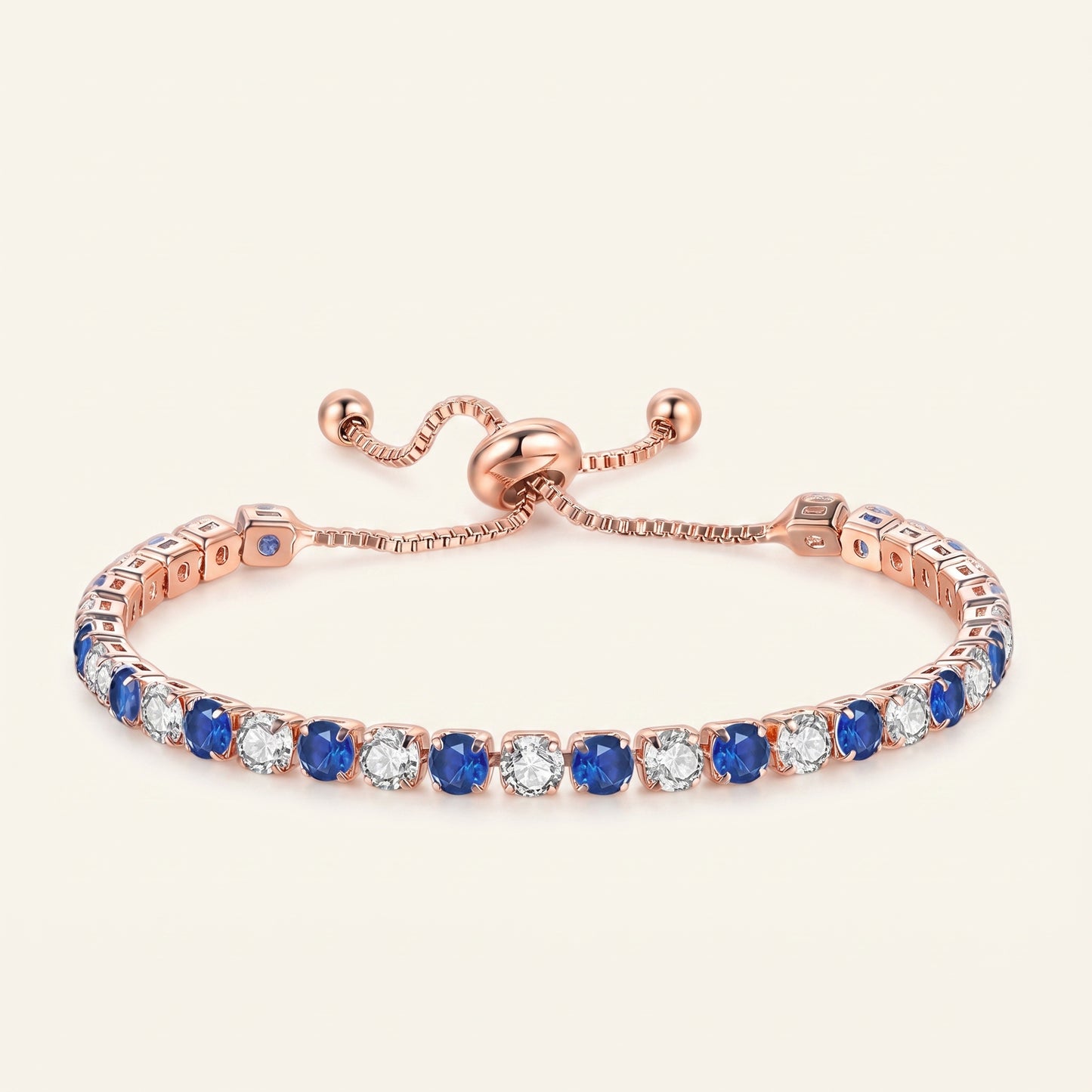 925 Sterling Silver Plated Tennis Bracelet with White Cubic Zirconia - Rose Gold