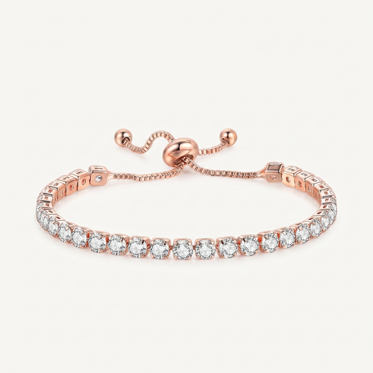 925 Sterling Silver Plated Tennis Bracelet with White Cubic Zirconia - Rose Gold