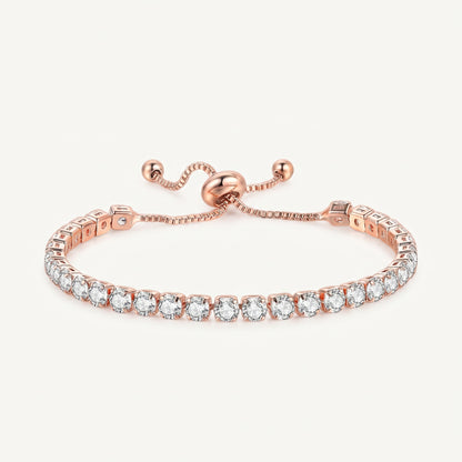 925 Sterling Silver Plated Tennis Bracelet with White Cubic Zirconia - Rose Gold
