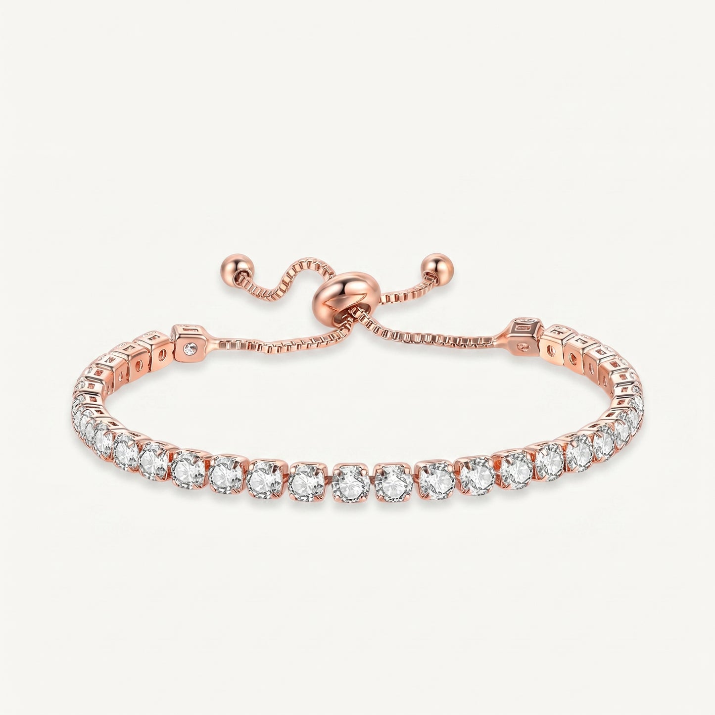 925 Sterling Silver Plated Tennis Bracelet with White Cubic Zirconia - Rose Gold