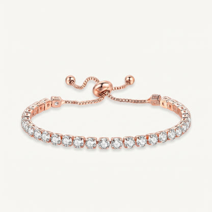 925 Sterling Silver Plated Tennis Bracelet with White Cubic Zirconia - Rose Gold