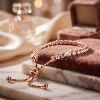 925 Sterling Silver Plated Tennis Bracelet with White Cubic Zirconia - Rose Gold