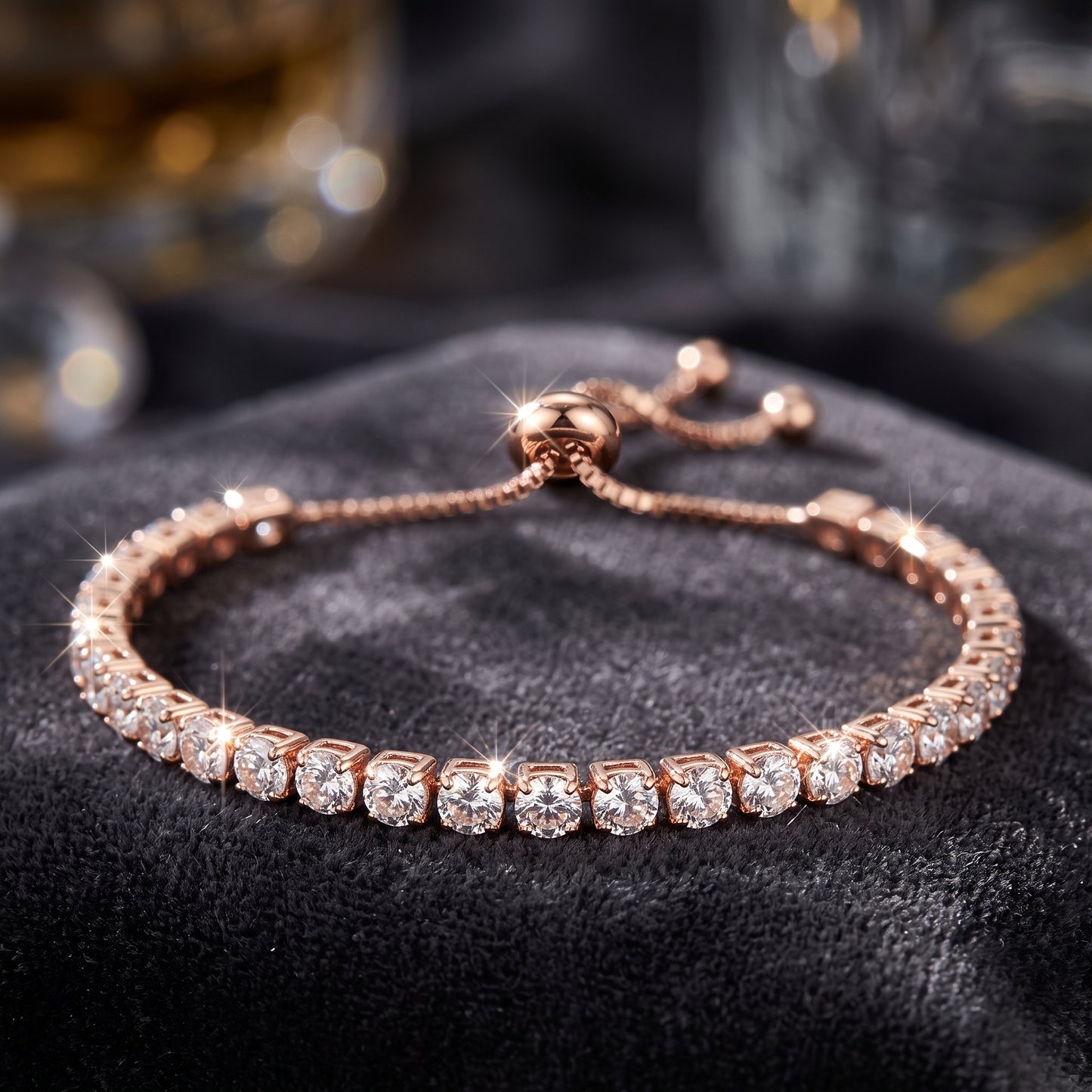 925 Sterling Silver Plated Tennis Bracelet with White Cubic Zirconia - Rose Gold