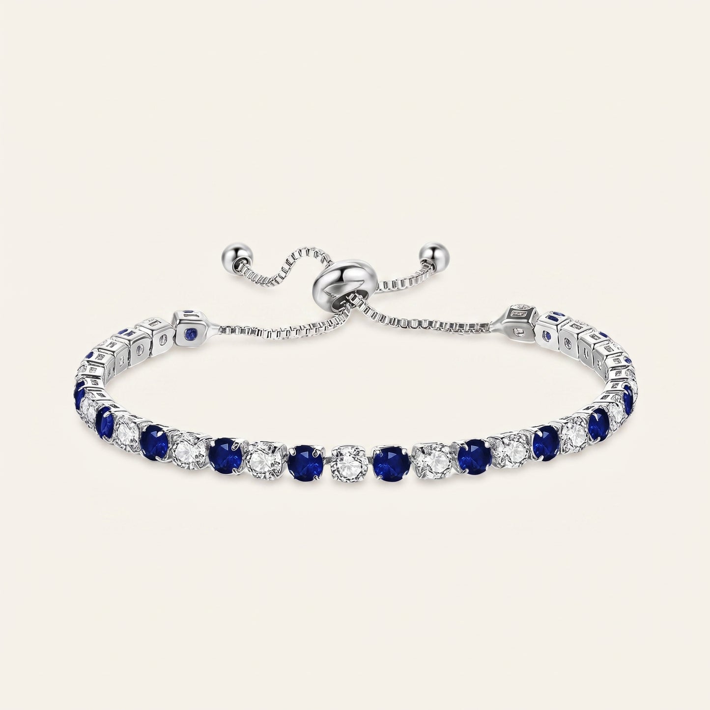 Sterling Silver Tennis Bracelet with Blue and White Cubic Zirconia