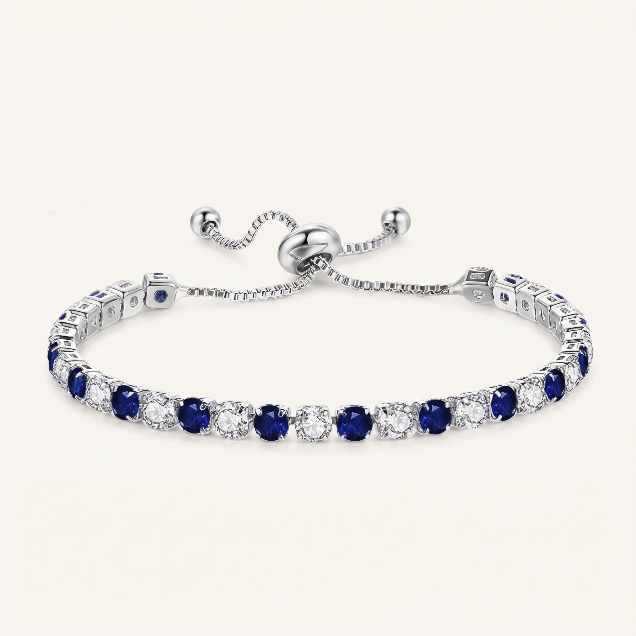 Sterling Silver Tennis Bracelet with Blue and White Cubic Zirconia