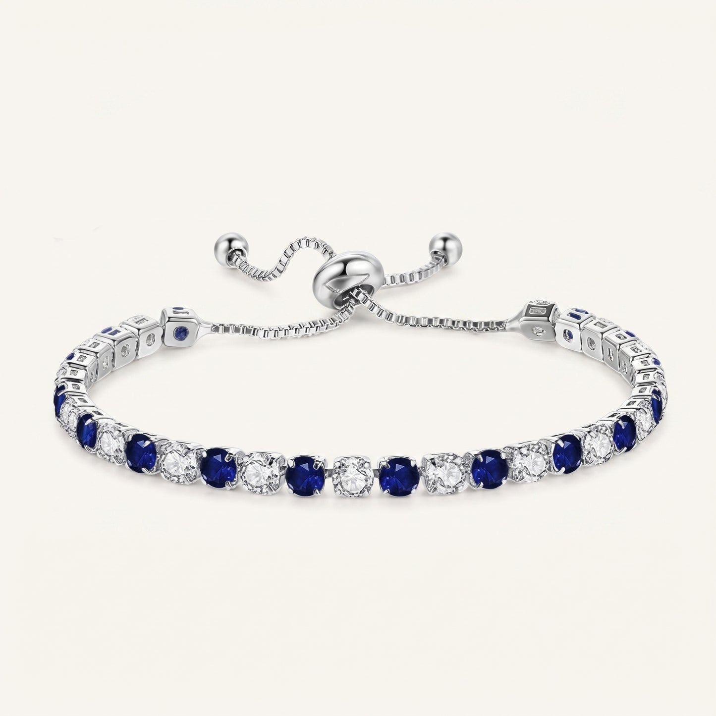 Sterling Silver Tennis Bracelet with Blue and White Cubic Zirconia