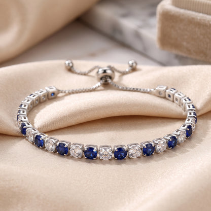 Sterling Silver Tennis Bracelet with Blue and White Cubic Zirconia