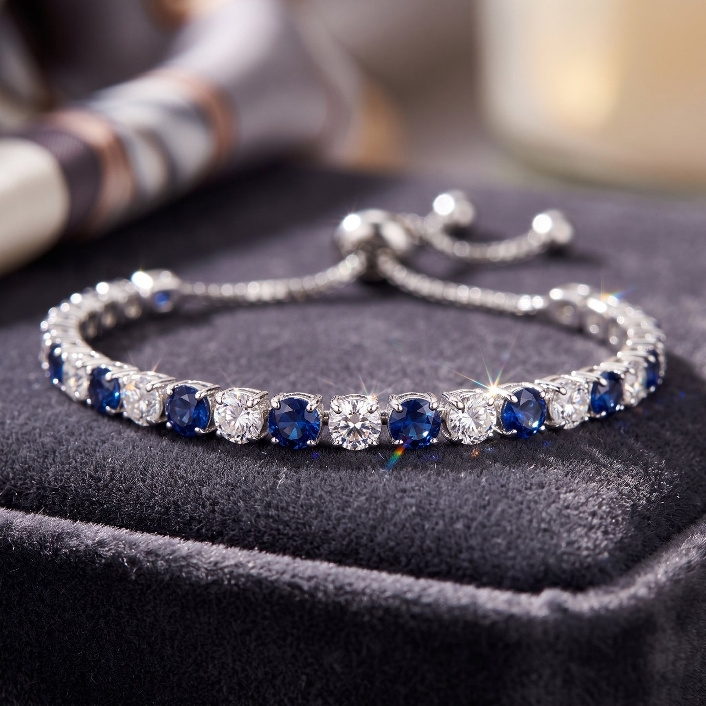 Sterling Silver Tennis Bracelet with Blue and White Cubic Zirconia