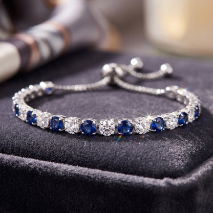 Sterling Silver Tennis Bracelet with Blue and White Cubic Zirconia