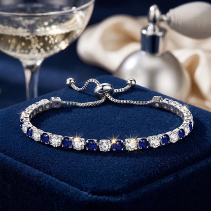 Sterling Silver Tennis Bracelet with Blue and White Cubic Zirconia