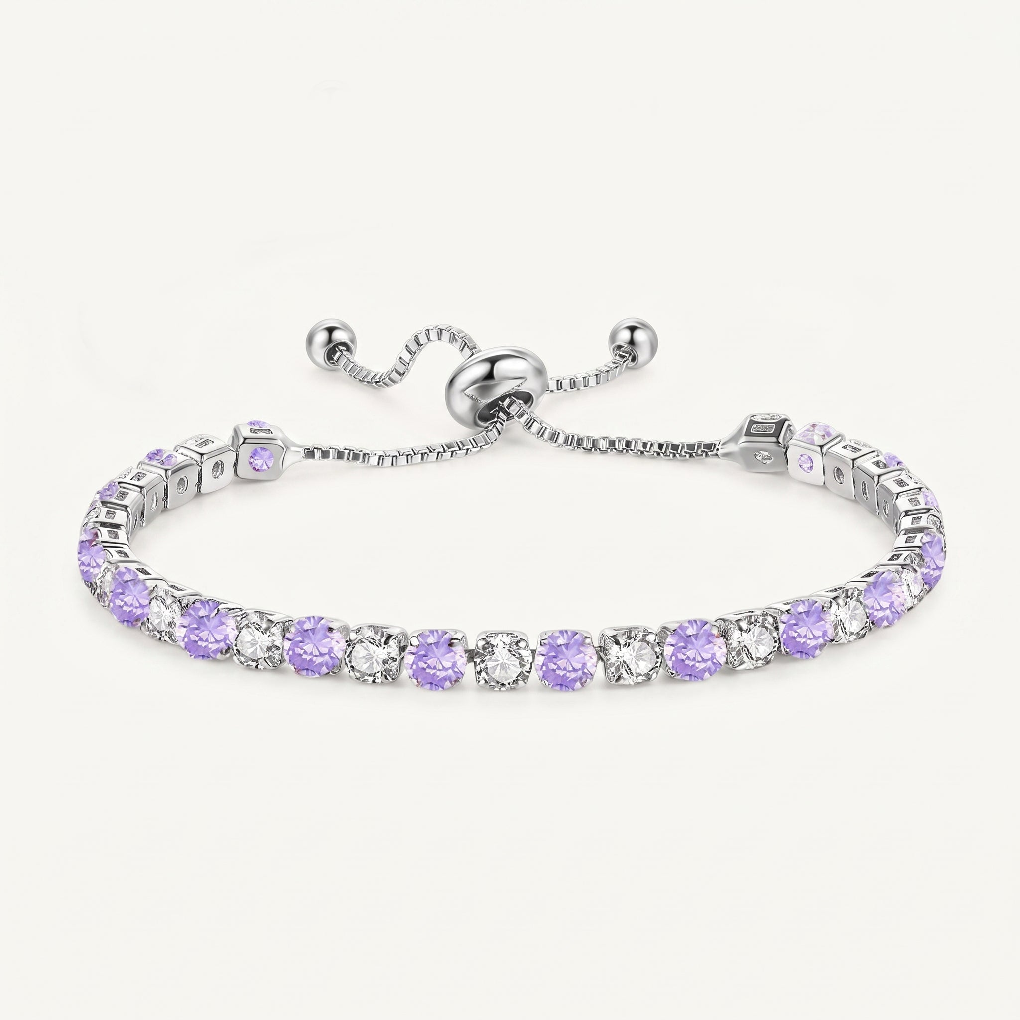 925 Sterling Silver Plated Tennis Bracelet with Purple and White Cubic Zirconia - Silver