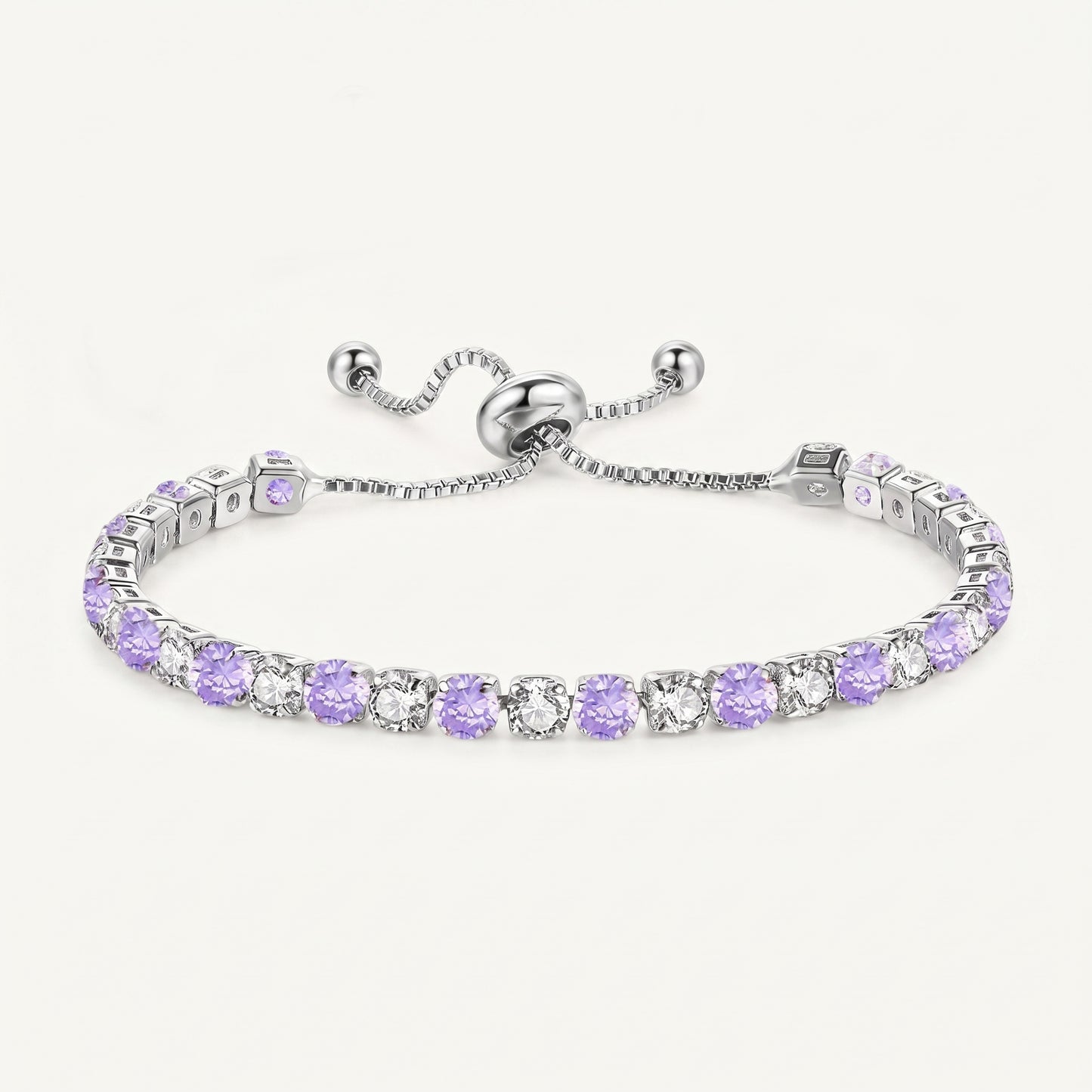 925 Sterling Silver Plated Tennis Bracelet with Purple and White Cubic Zirconia - Silver