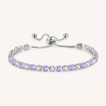 925 Sterling Silver Plated Tennis Bracelet with Purple and White Cubic Zirconia - Silver