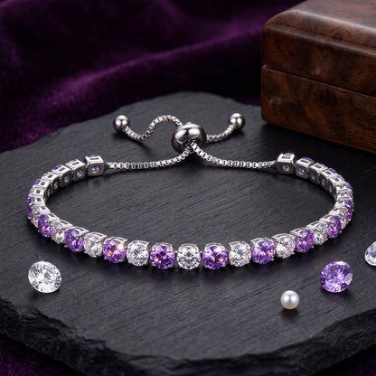 925 Sterling Silver Plated Tennis Bracelet with Purple and White Cubic Zirconia - Silver