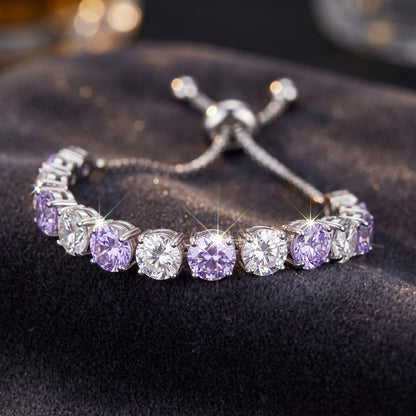 925 Sterling Silver Plated Tennis Bracelet with Purple and White Cubic Zirconia - Silver