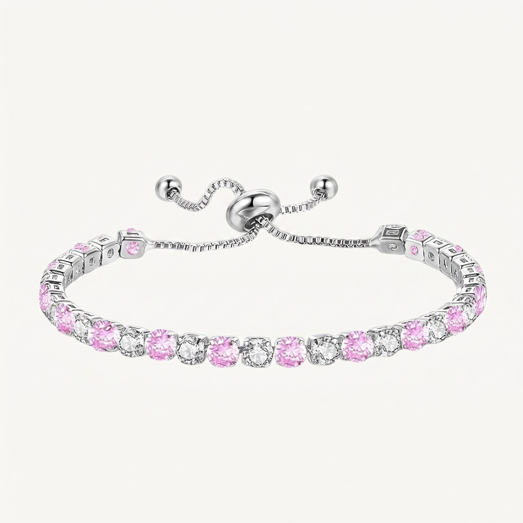 925 Sterling Silver Plated Tennis Bracelet with Pink and White Cubic Zirconia - Silver