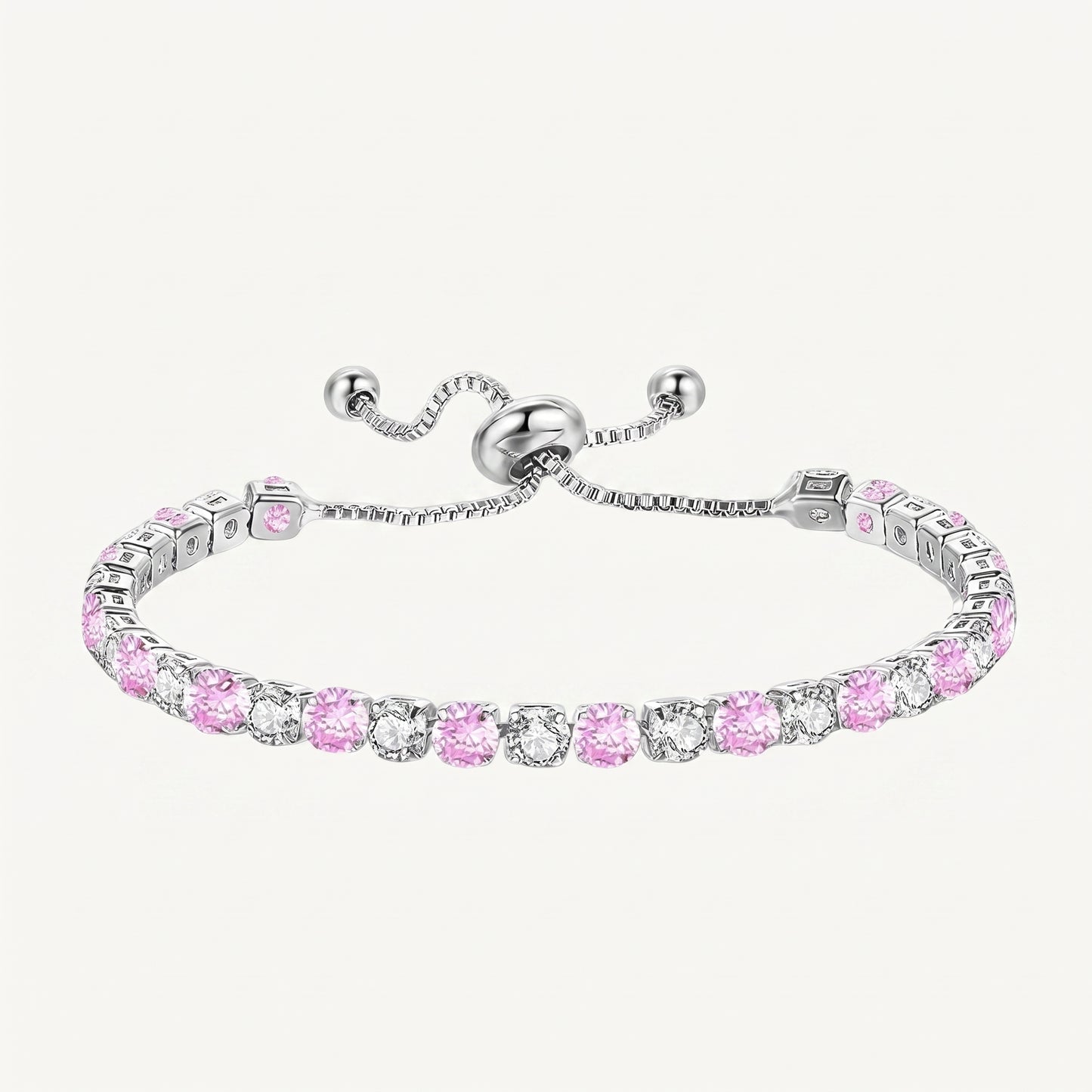 925 Sterling Silver Plated Tennis Bracelet with Pink and White Cubic Zirconia - Silver