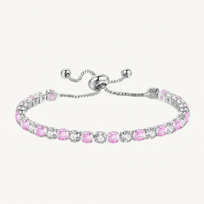 925 Sterling Silver Plated Tennis Bracelet with Pink and White Cubic Zirconia - Silver