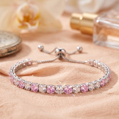 925 Sterling Silver Plated Tennis Bracelet with Pink and White Cubic Zirconia - Silver