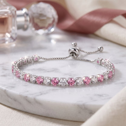 925 Sterling Silver Plated Tennis Bracelet with Pink and White Cubic Zirconia - Silver