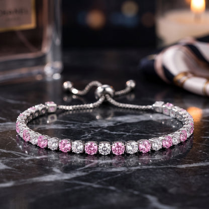 925 Sterling Silver Plated Tennis Bracelet with Pink and White Cubic Zirconia - Silver