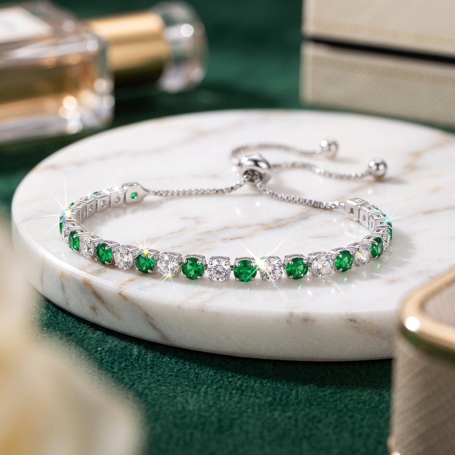 925 Sterling Silver Plated Tennis Bracelet with Green and White Cubic Zirconia - Silver