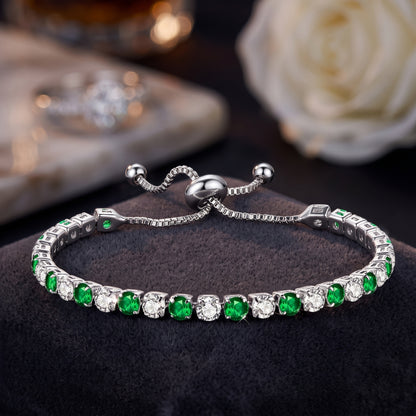 925 Sterling Silver Plated Tennis Bracelet with Green and White Cubic Zirconia - Silver