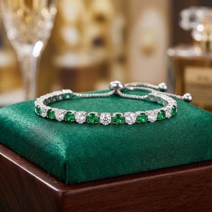 925 Sterling Silver Plated Tennis Bracelet with Green and White Cubic Zirconia - Silver