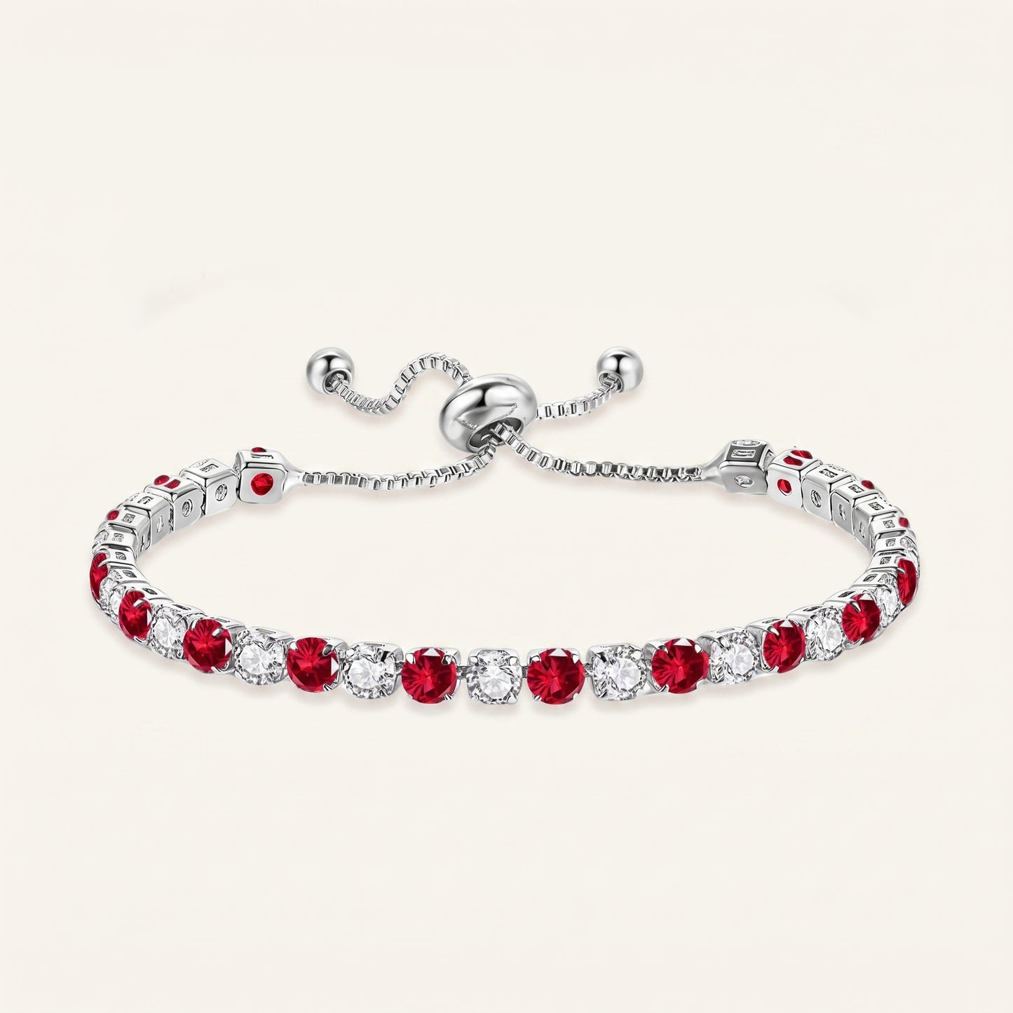 925 Sterling Silver Plated Tennis Bracelet with Red and White Cubic Zirconia - Silver