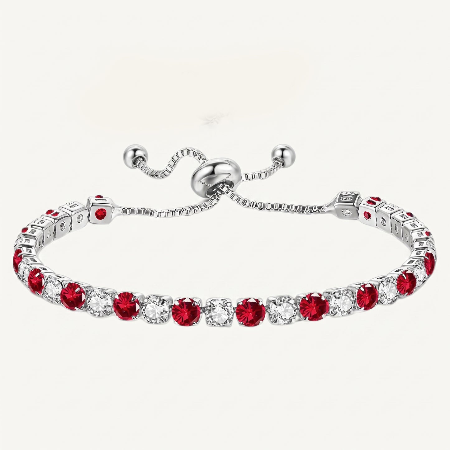 925 Sterling Silver Plated Tennis Bracelet with Red and White Cubic Zirconia - Silver