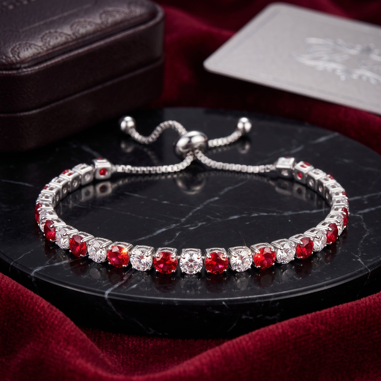 925 Sterling Silver Plated Tennis Bracelet with Red and White Cubic Zirconia - Silver