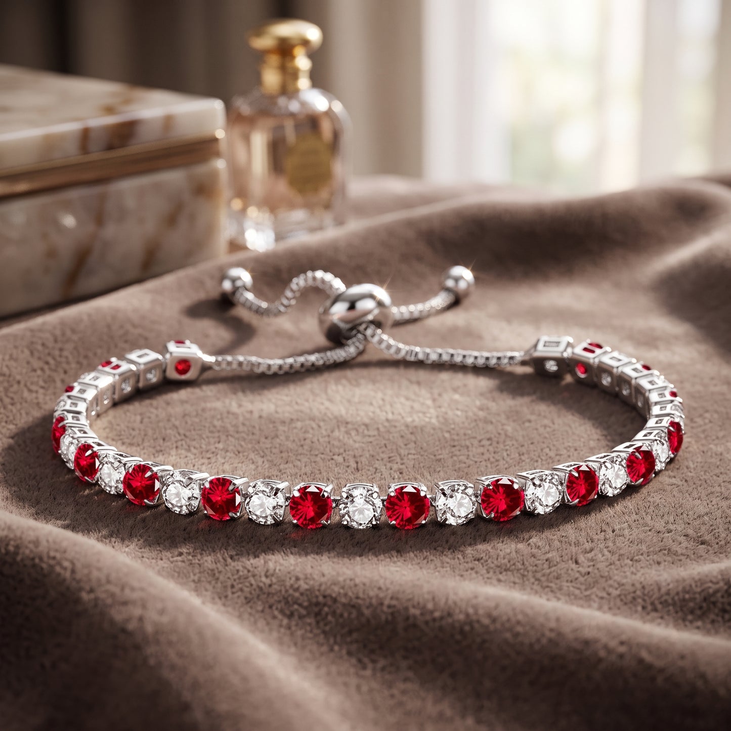 925 Sterling Silver Plated Tennis Bracelet with Red and White Cubic Zirconia - Silver