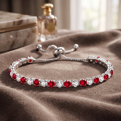 925 Sterling Silver Plated Tennis Bracelet with Red and White Cubic Zirconia - Silver