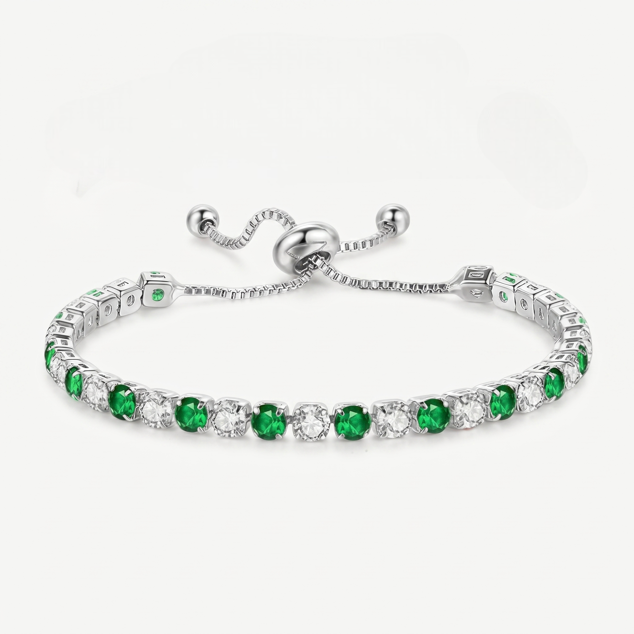 925 Sterling Silver Plated Tennis Bracelet with Green and White Cubic Zirconia - Silver