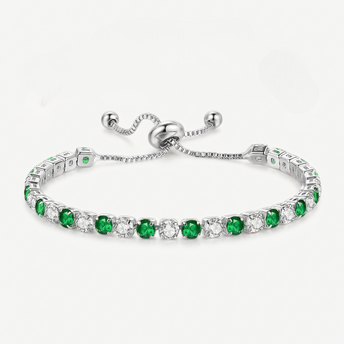 925 Sterling Silver Plated Tennis Bracelet with Green and White Cubic Zirconia - Silver