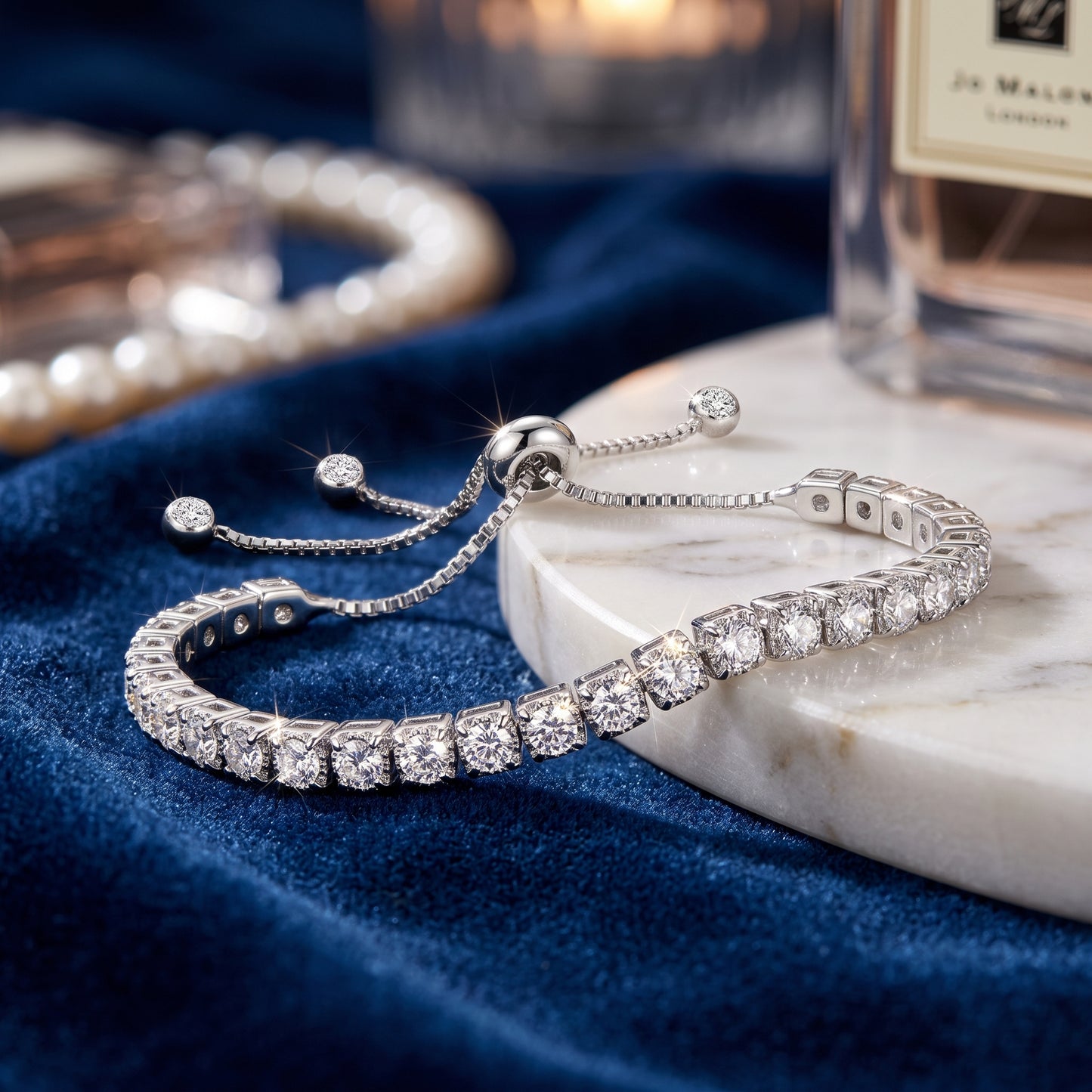 925 Sterling Silver Plated Tennis Bracelet with White Cubic Zirconia - Silver
