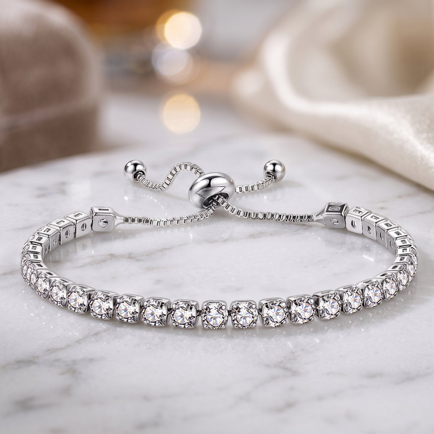 925 Sterling Silver Plated Tennis Bracelet with White Cubic Zirconia - Silver
