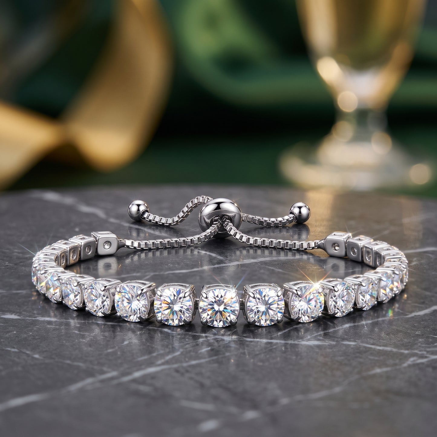 925 Sterling Silver Plated Tennis Bracelet with White Cubic Zirconia - Silver
