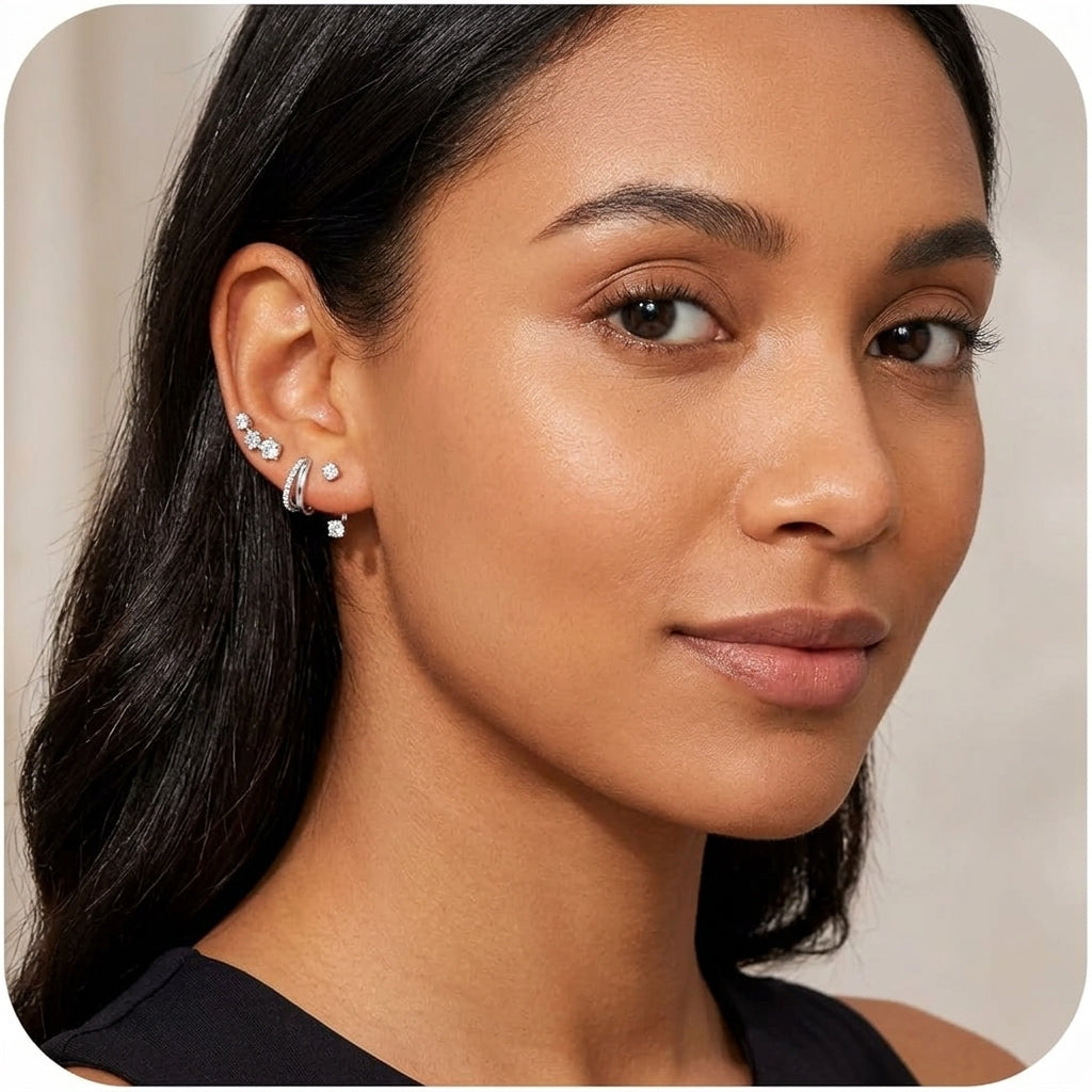 925 Sterling Silver Stud and Hoop Earring Set with Cubic Zirconia