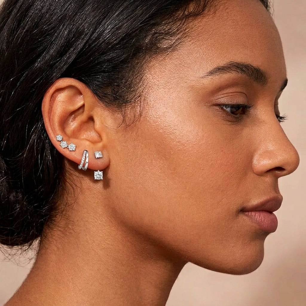 925 Sterling Silver Stud and Hoop Earring Set with Cubic Zirconia