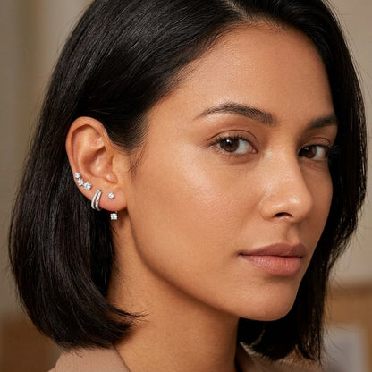 925 Sterling Silver Stud and Hoop Earring Set with Cubic Zirconia