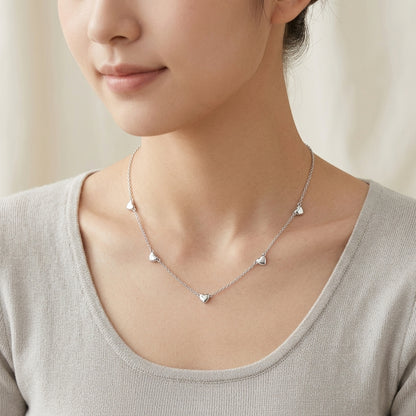 925 Sterling Silver Multi Heart Necklace with Cubic Zirconia - Silver