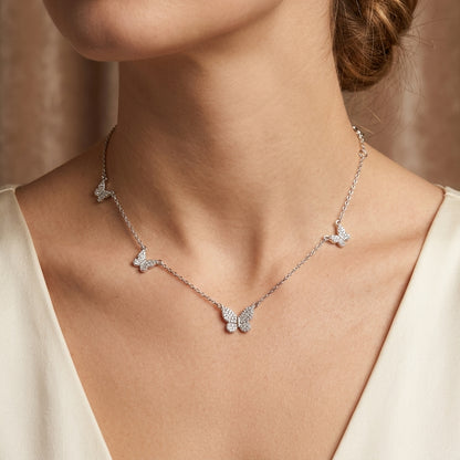 925 Sterling Silver Butterfly Necklace with Cubic Zirconia - Silver