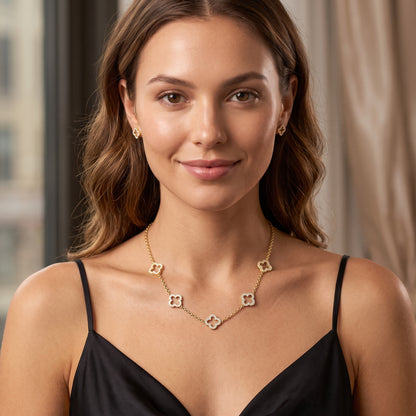 Gold Plated Multi Clover Necklace with Zircondia Crystals