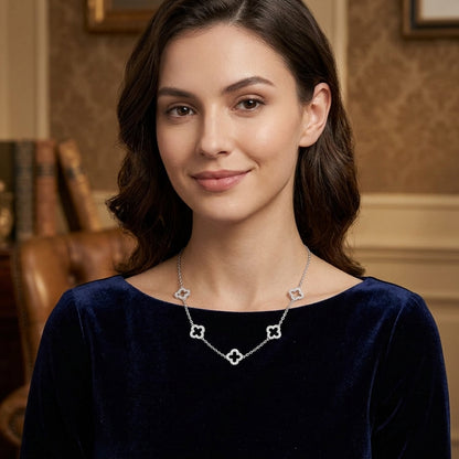 Silver Plated Multi Clover Necklace with Zircondia Crystals