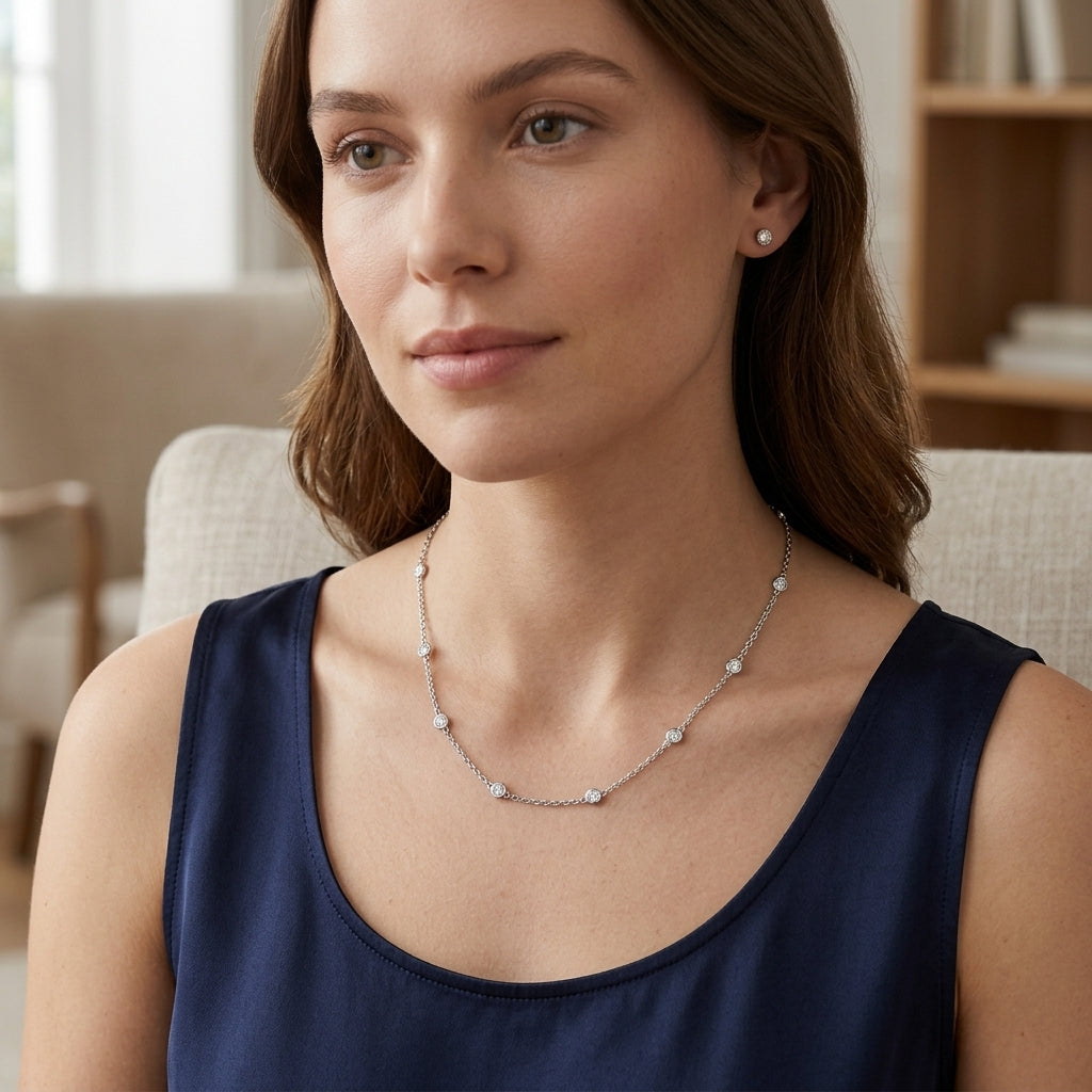 925 Sterling Silver Round and Pearl Necklace - Silver