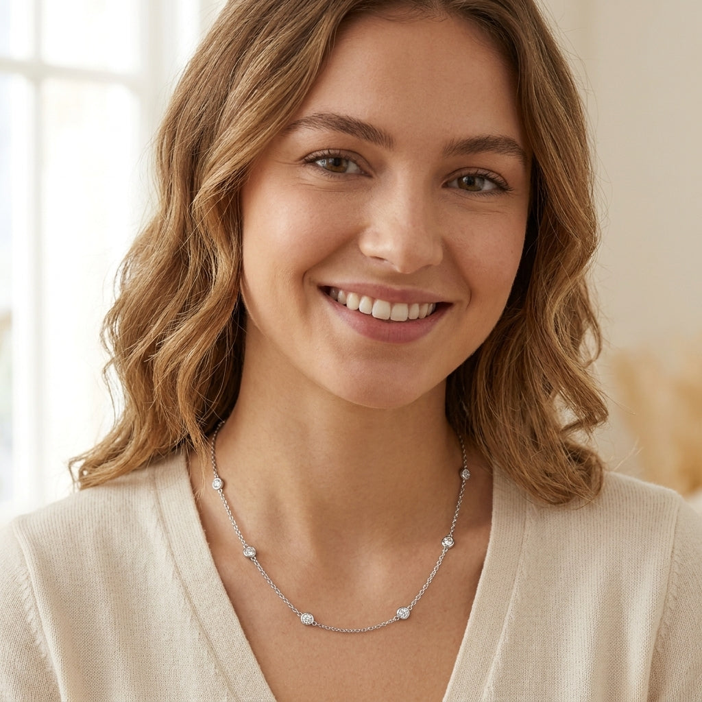 925 Sterling Silver Round and Pearl Necklace - Silver